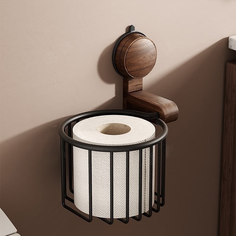 Suction-Cup Walnut-Finish Paper Towel Holder – Vintage-Style Kitchen & Bathroom Organizer