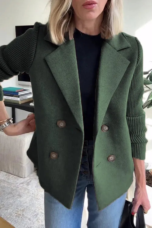 Lapel Knitted Patchwork Sleeve Casual Coat