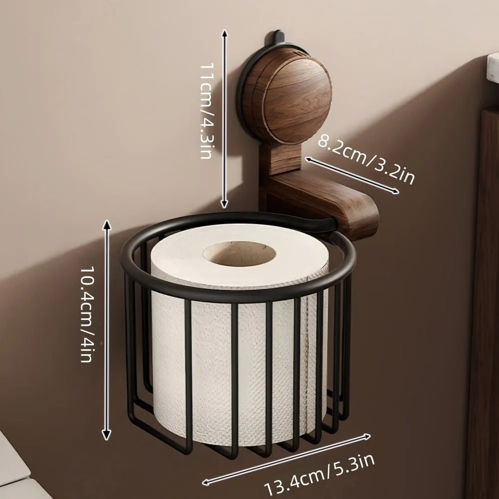 Suction-Cup Walnut-Finish Paper Towel Holder – Vintage-Style Kitchen & Bathroom Organizer