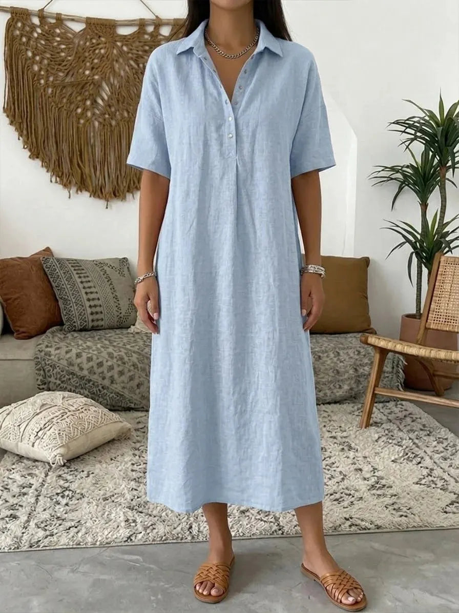 ✨✨Women's casual cotton and linen polo shirt midi dress