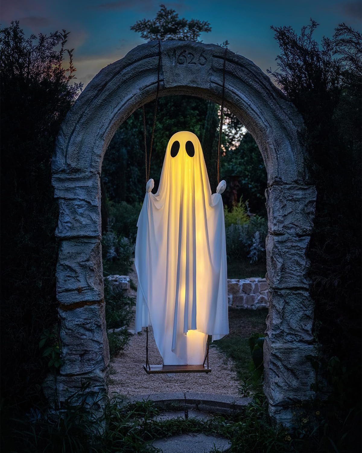 👻 Hanging Ghost Swing Decoration with String Lights🎃
