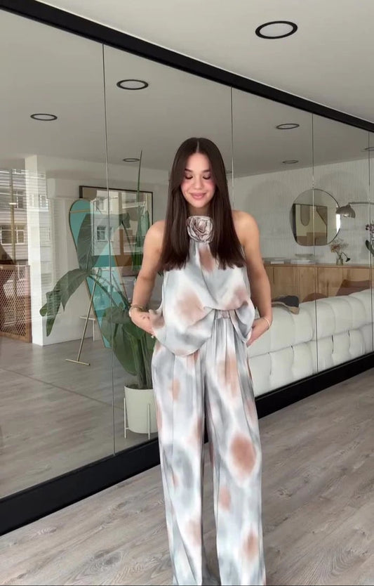 Vacation Style Casual Sleeveless Shirt and Pants Set