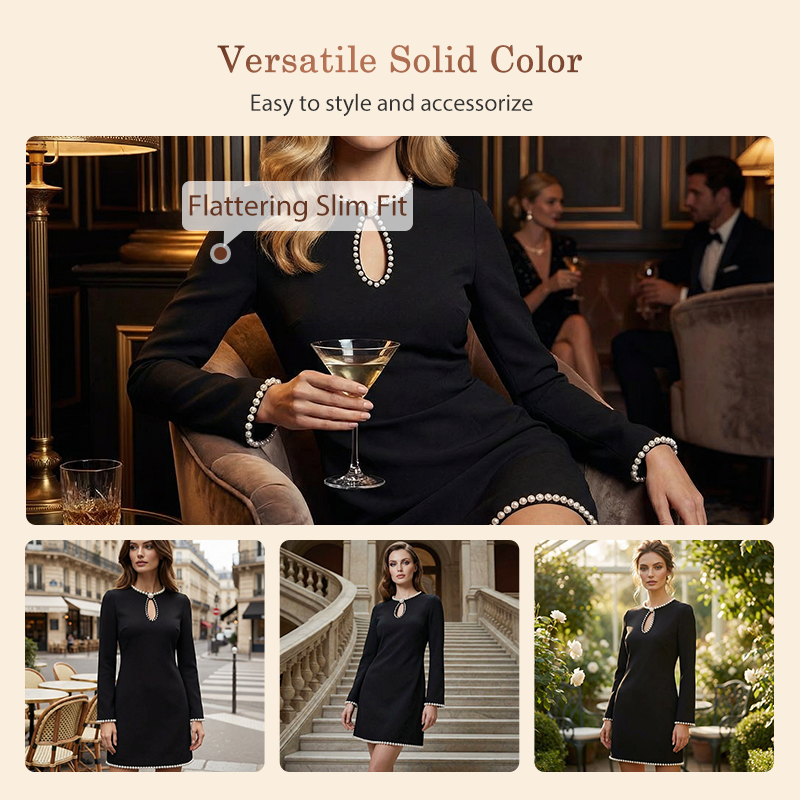 Women’s Short Faux Pearl-Trim Keyhole Sheath Dress