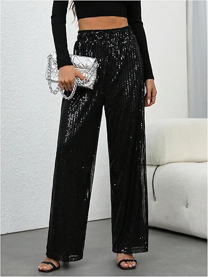 Women's Wide Leg Sequin Pants Festive Sparkle & Guaranteed Comfort