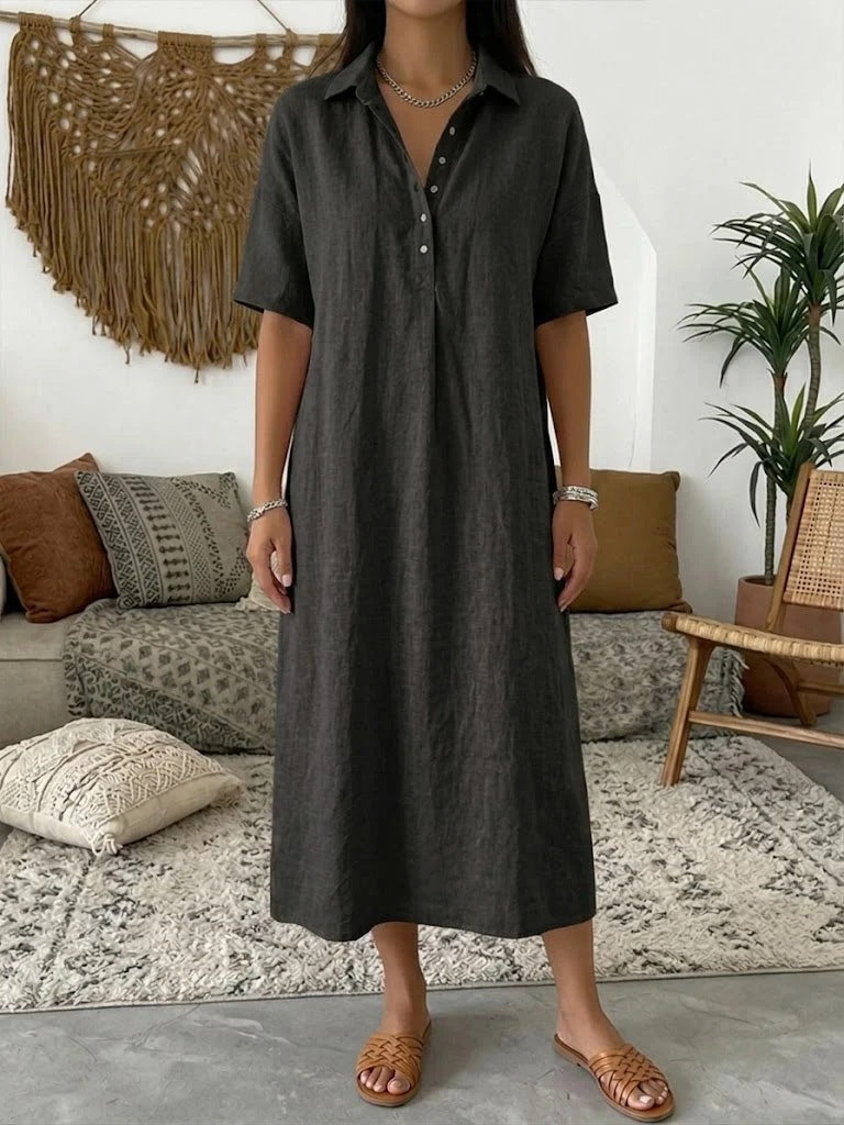 ✨✨Women's casual cotton and linen polo shirt midi dress