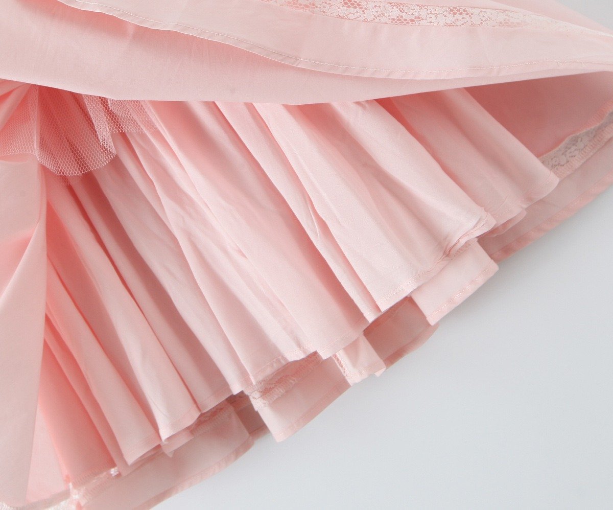 Pink Stretch Cotton Mini Dress with Tulle Lining & Bow Straps