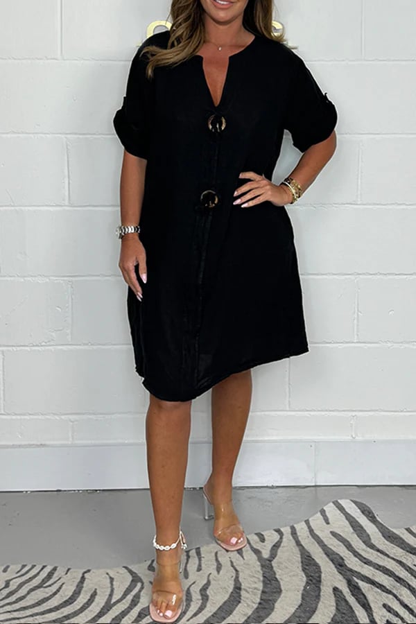 👗2025 Hot Sale💖Plus-Size Tunic Dress with Button Detail