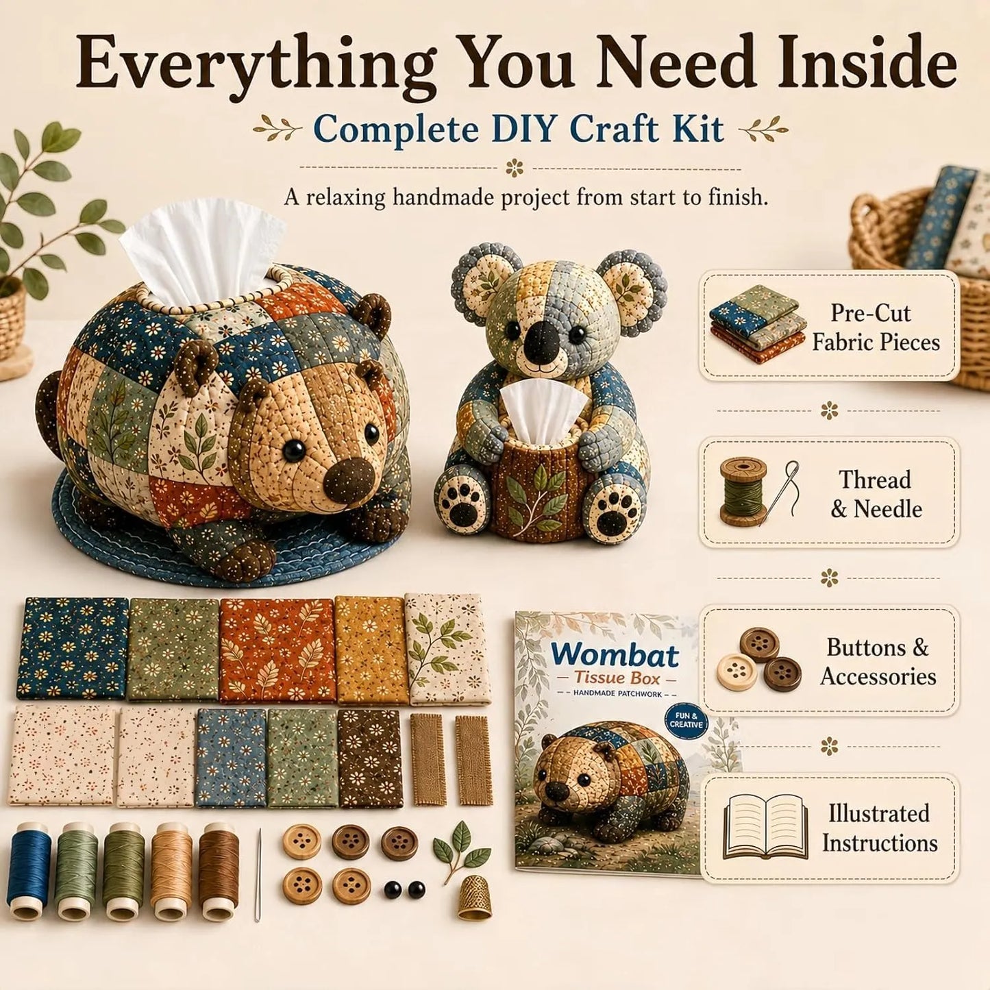 ⚡New Arrival🧵DIY Animal-Themed Patchwork-Style Tissue Box Kit