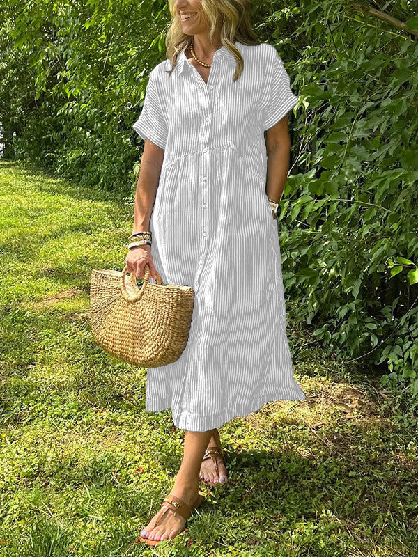 💕Classic striped collared button-down casual shirt dress