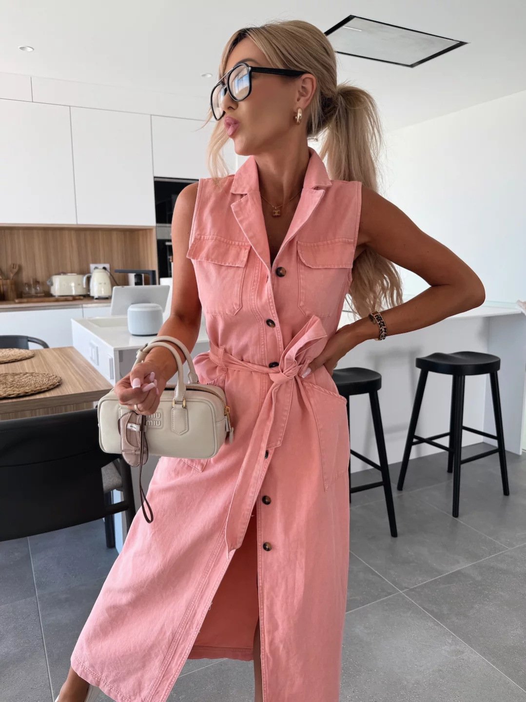 Sleeveless long lace-up denim dress(FREE SHIPPING)