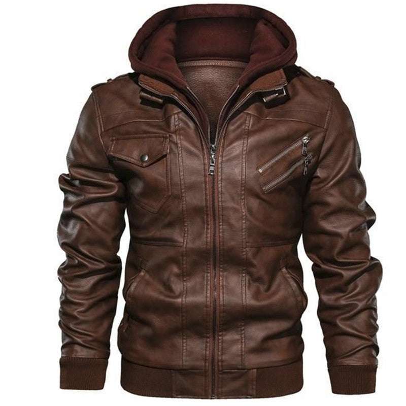 ❄️Men's Zipper PU Leather Hooded Jacket