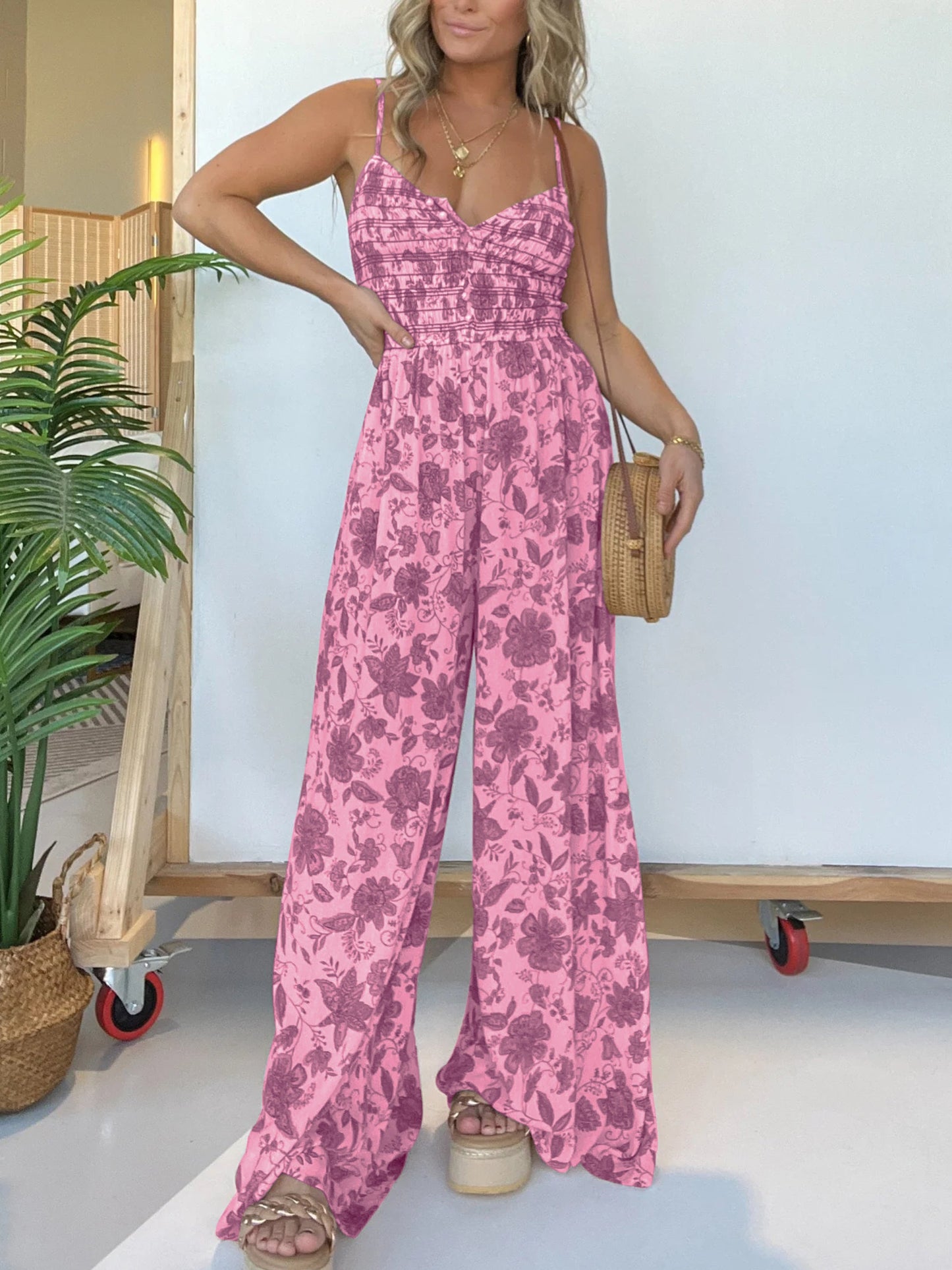 💓Floral Suspender Wide-leg Jumpsuit