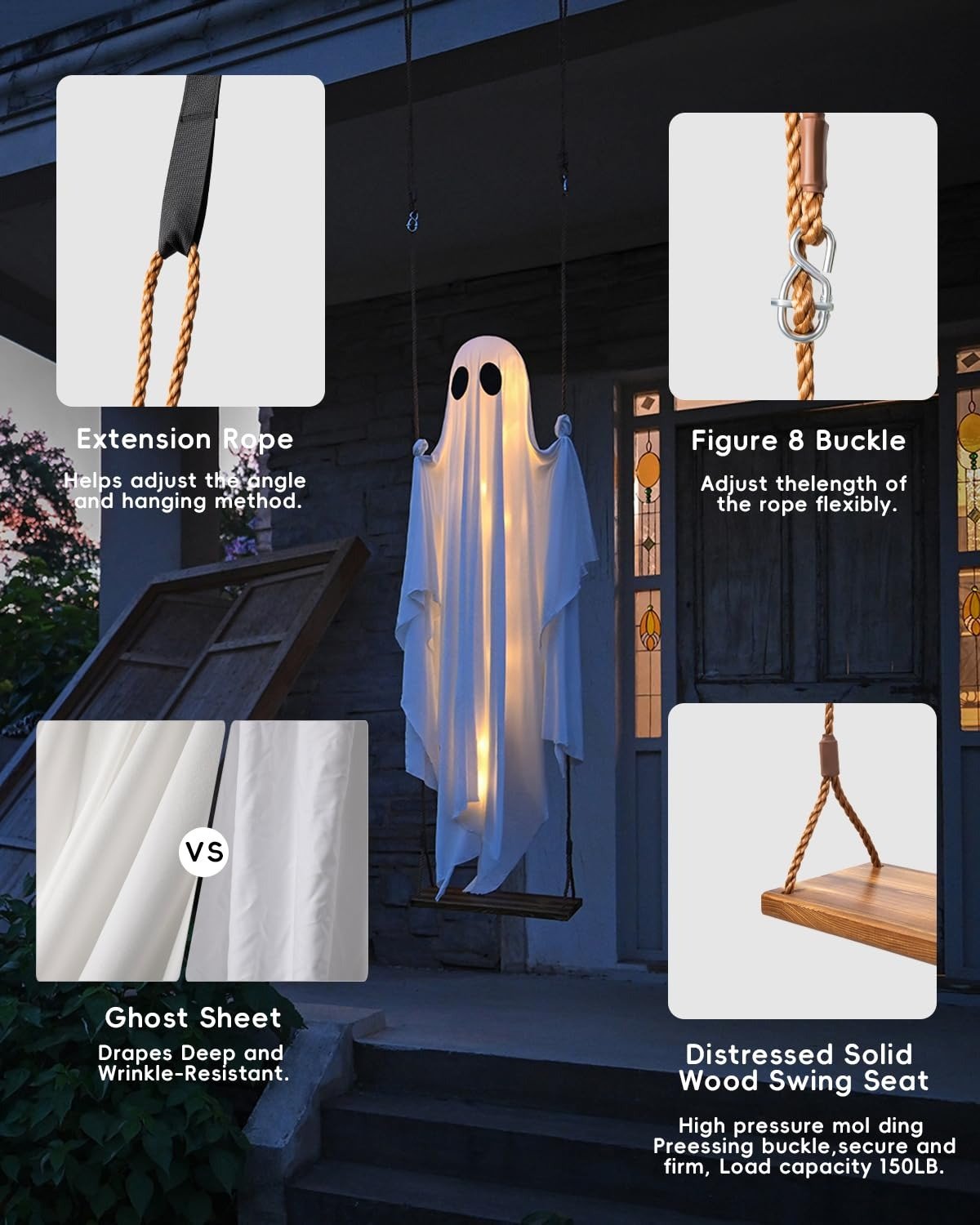 👻 Hanging Ghost Swing Decoration with String Lights🎃
