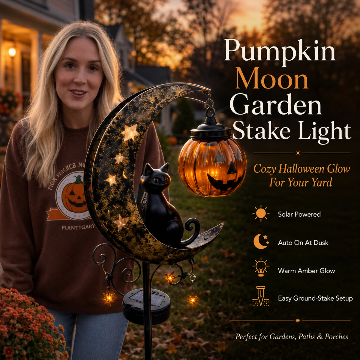 🎃 Halloween Early Bird Sale 🎃Pumpkin Moon Garden Stake Light