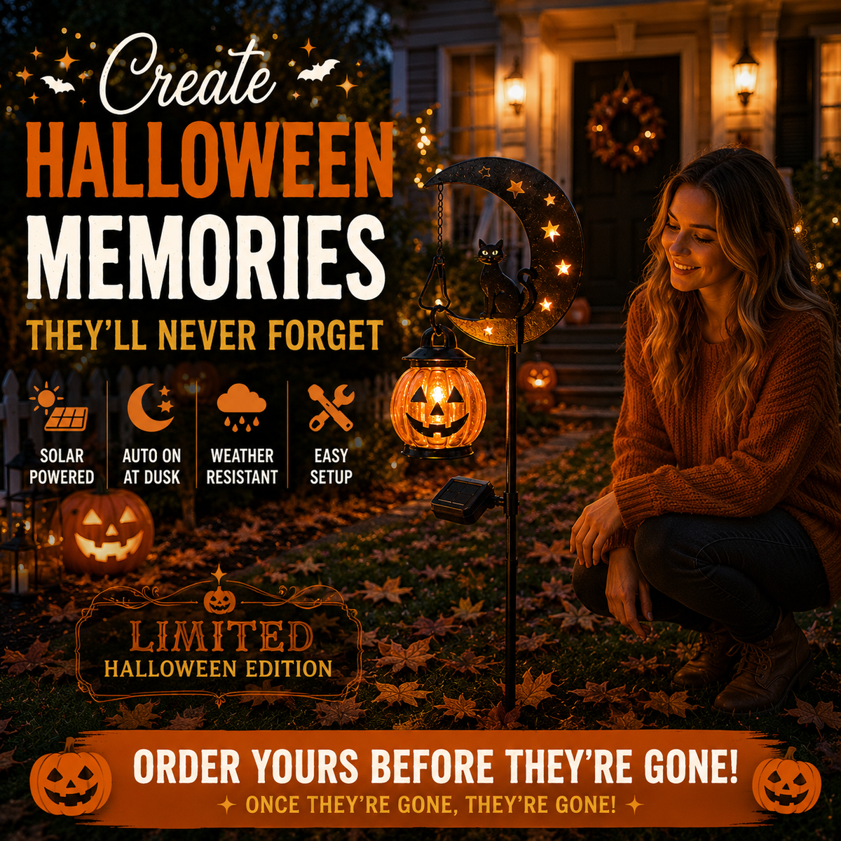 🎃 Halloween Early Bird Sale 🎃Pumpkin Moon Garden Stake Light