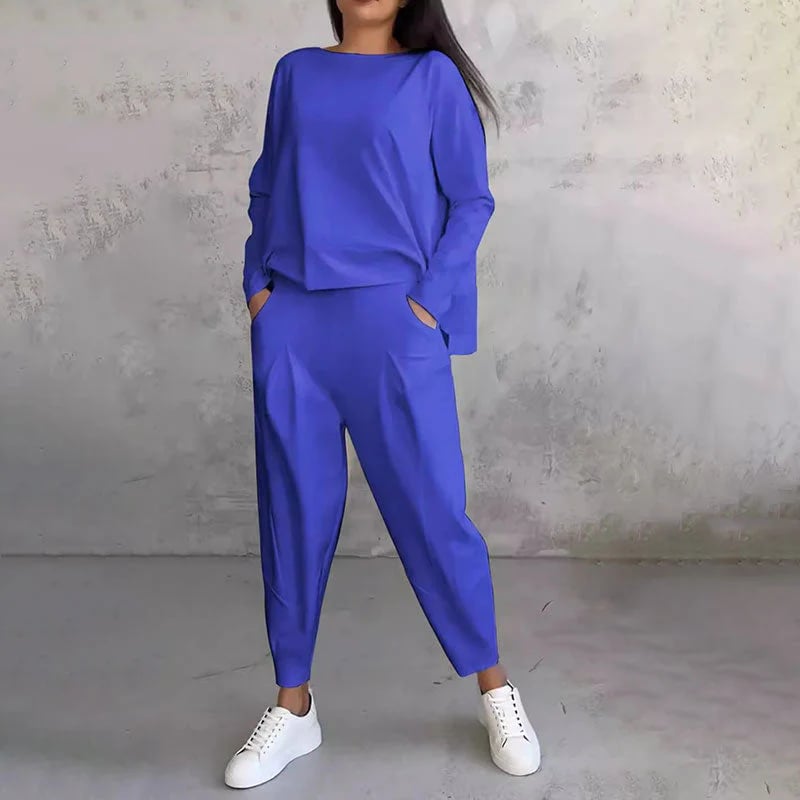 🔥Round-Neck Long-Sleeved Top & Pants 2-Piece Set