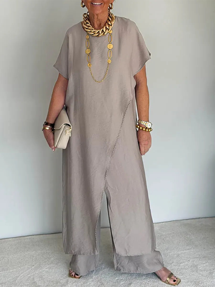 🍀Women's Casual Retro Loose Asymmetrical Two-Piece Set