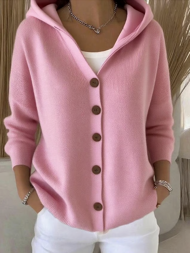 Women Cotton Plain Long Sleeve Comfy Casual Cardigan