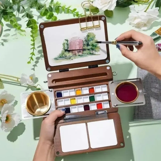 🎨Perfect for Plein Air Painting – Portable 24-Well Watercolor Palette Set