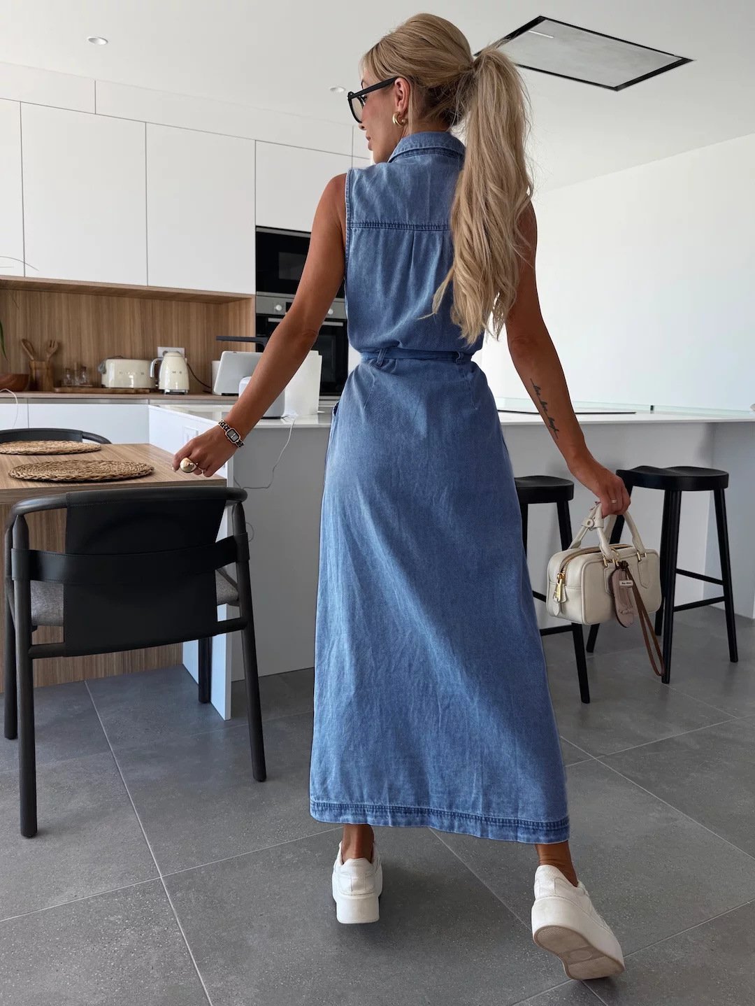 Sleeveless long lace-up denim dress(FREE SHIPPING)