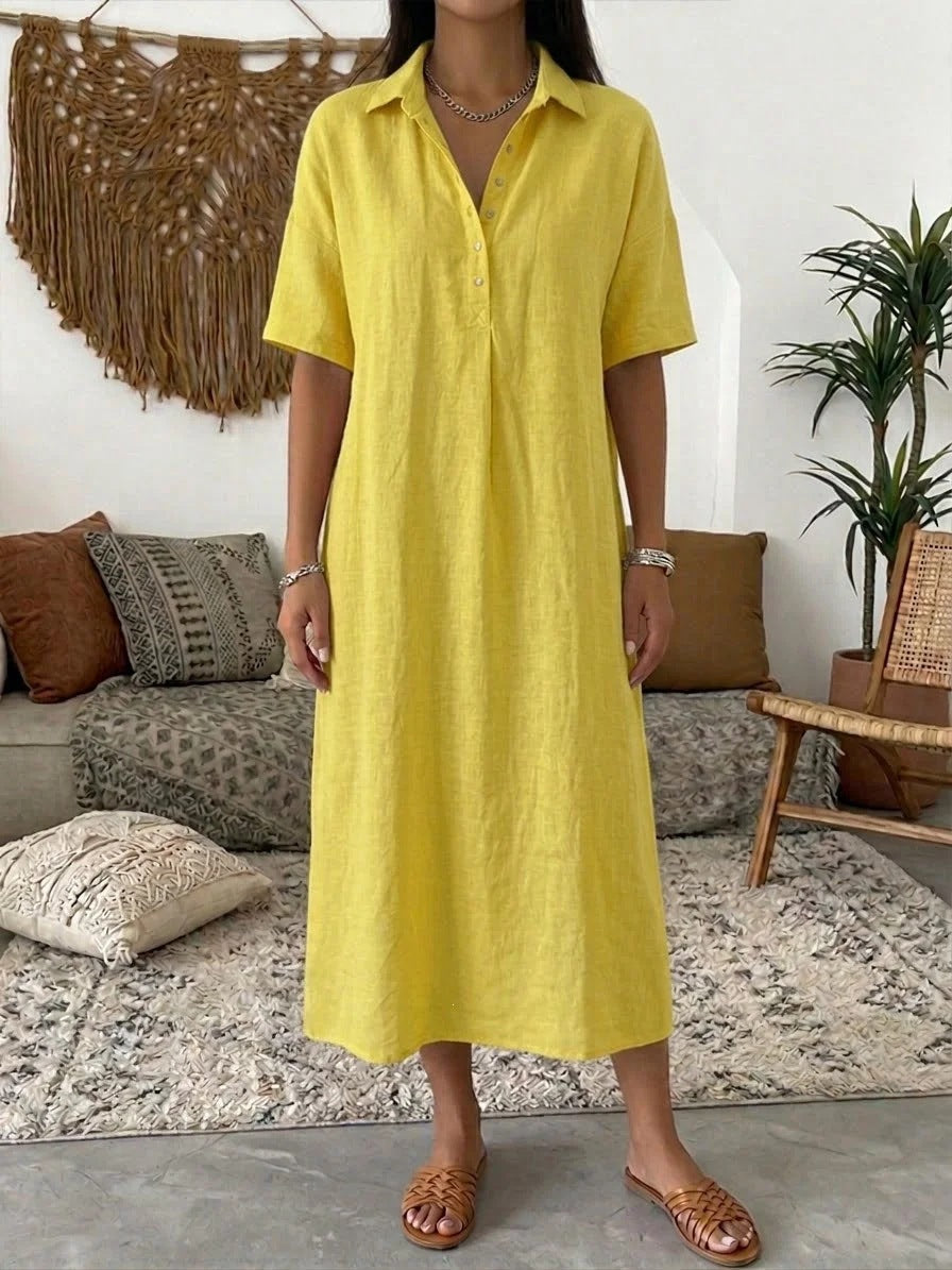 ✨✨Women's casual cotton and linen polo shirt midi dress