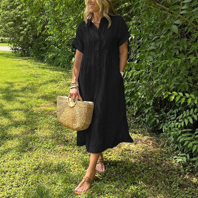 💕Classic striped collared button-down casual shirt dress