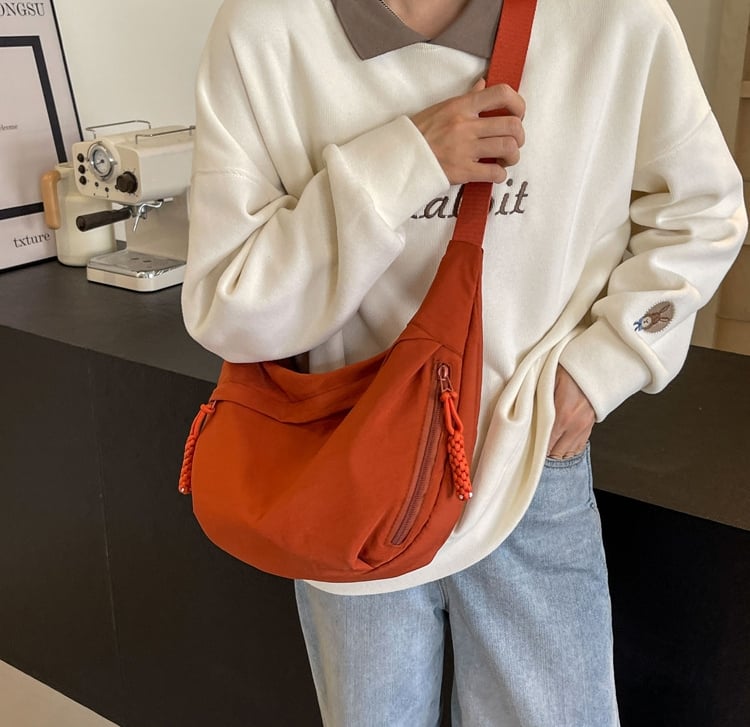 Women's Fashion Plain Color Nylon Crossbody Bag