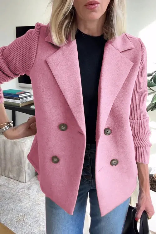 Lapel Knitted Patchwork Sleeve Casual Coat