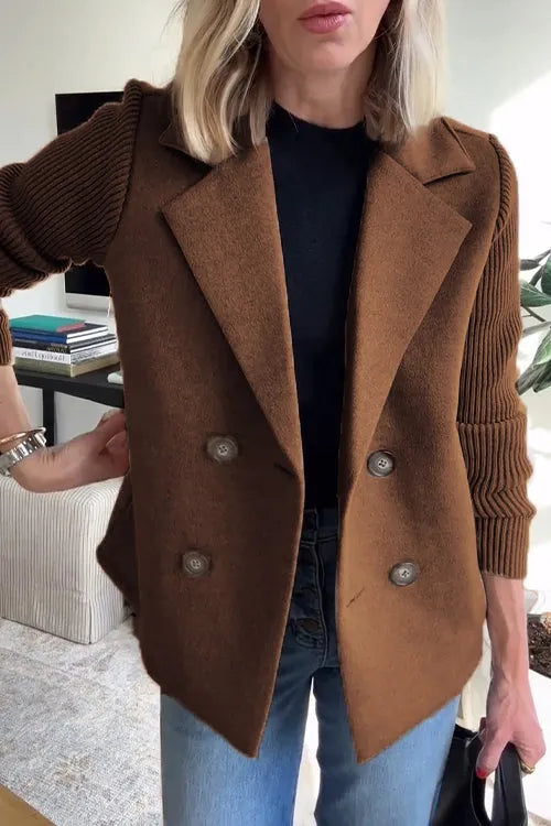 Lapel Knitted Patchwork Sleeve Casual Coat