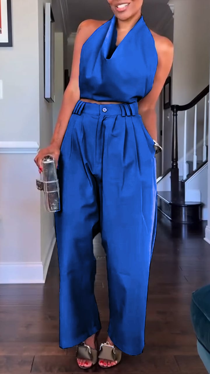 Women's Halter Neck Cotton & Linen Sleeveless Casual Suit 💎