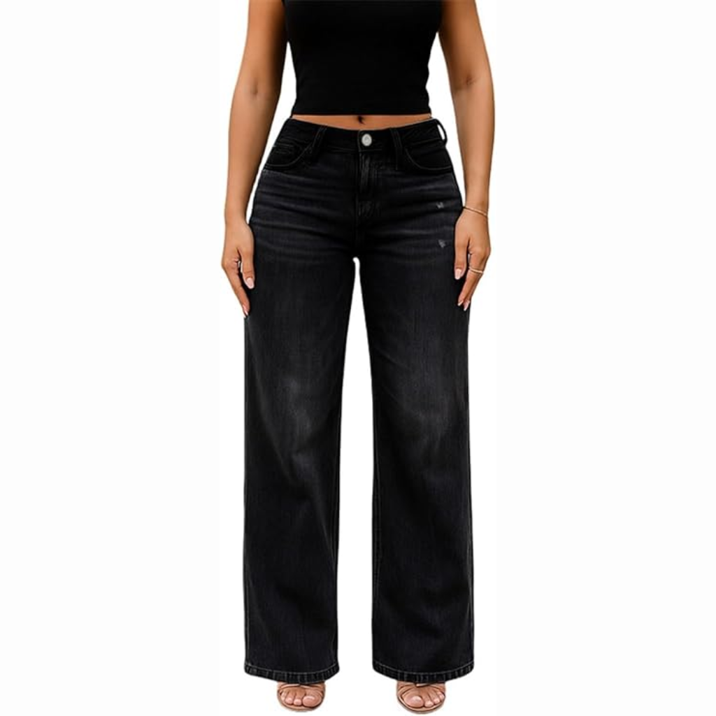 Mid-Low Rise Stretch Wide-Leg Baggy Jeans