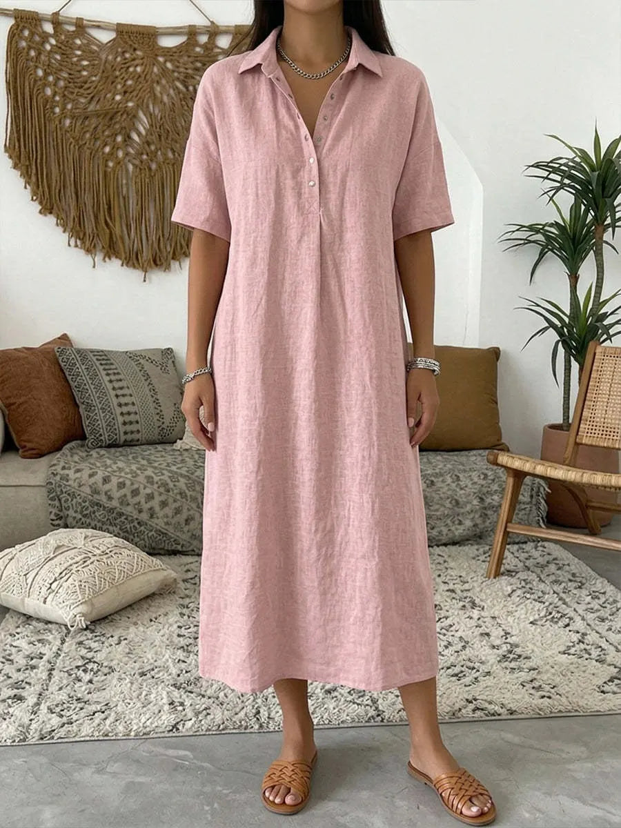 ✨✨Women's casual cotton and linen polo shirt midi dress