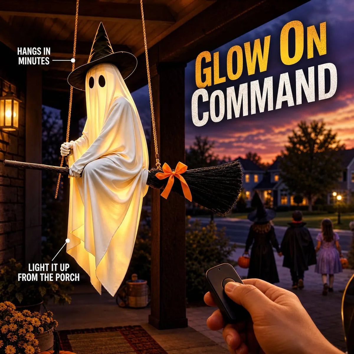 👻🧹Glowing Ghost Riding a Flying Witch's Broomstick