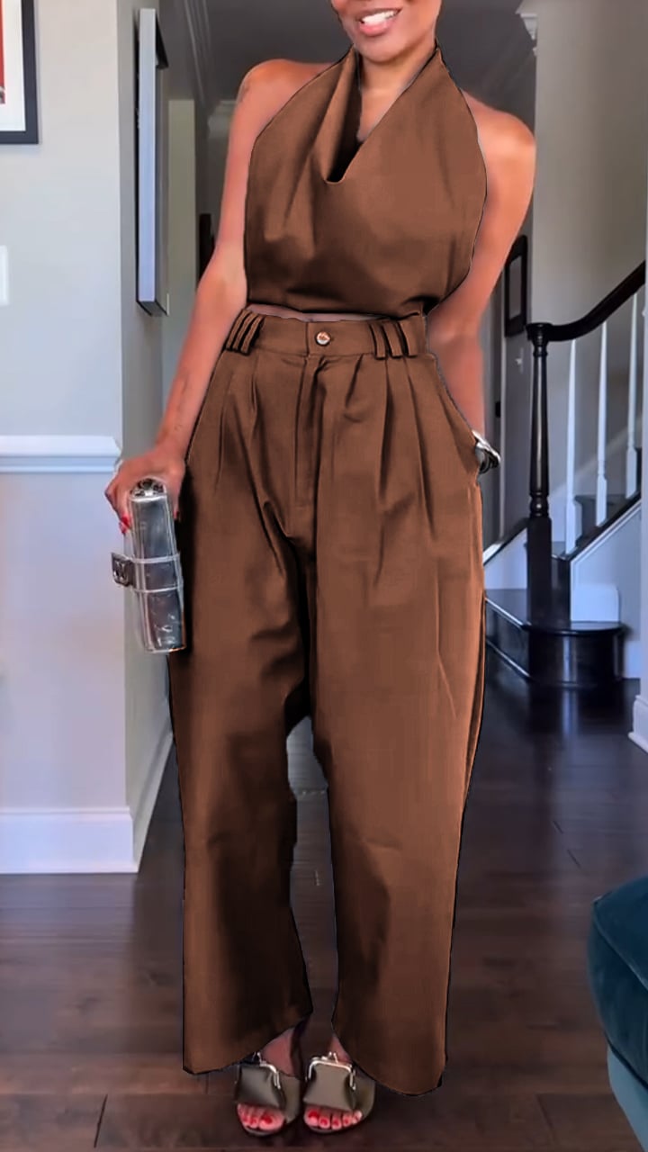 Women's Halter Neck Cotton & Linen Sleeveless Casual Suit 💎