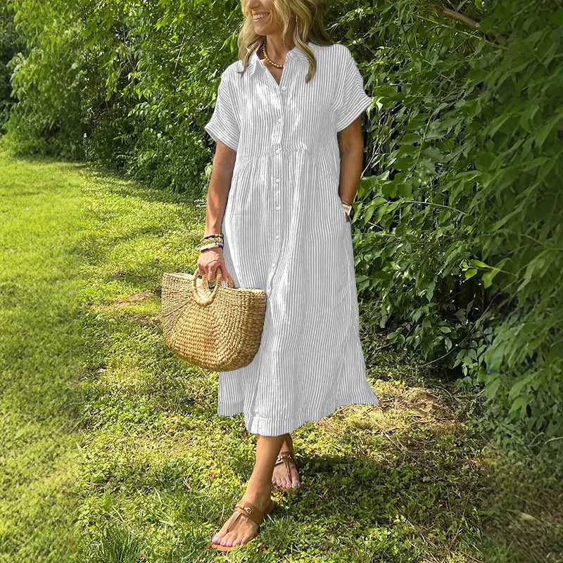 💕Classic striped collared button-down casual shirt dress