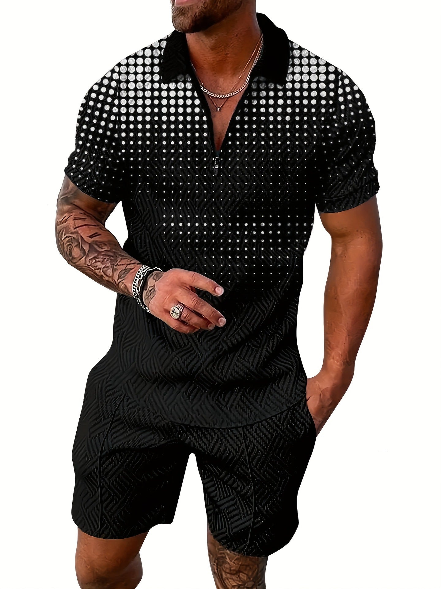 💕Summer Hot Sale -Men's casual Polo zipper lapel shirt short sleeve suit