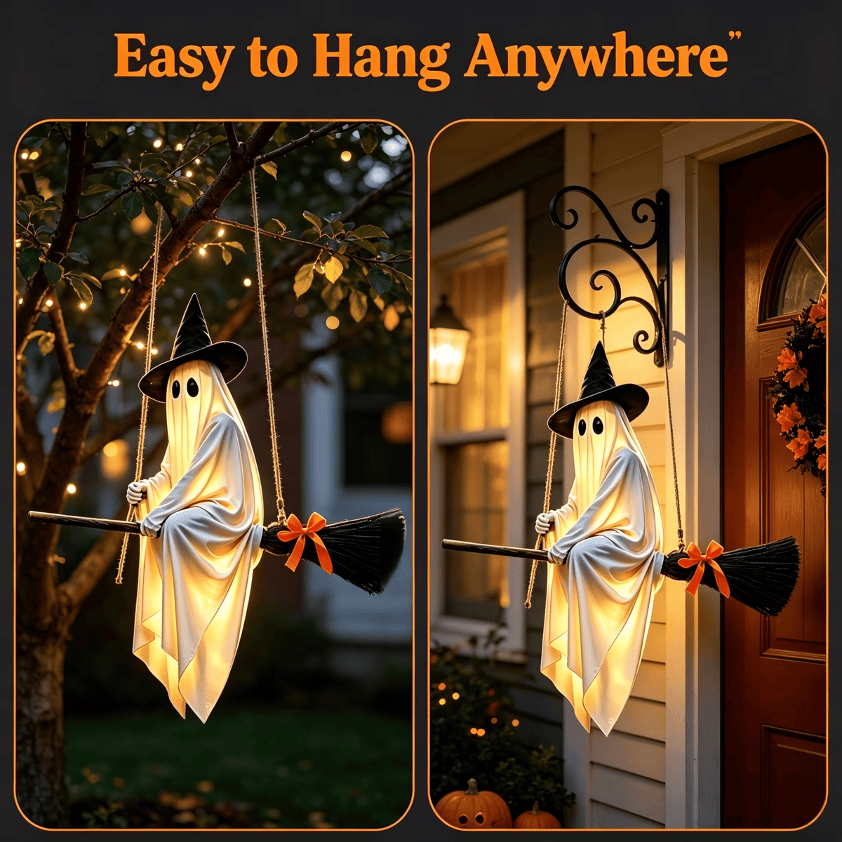 👻🧹Glowing Ghost Riding a Flying Witch's Broomstick