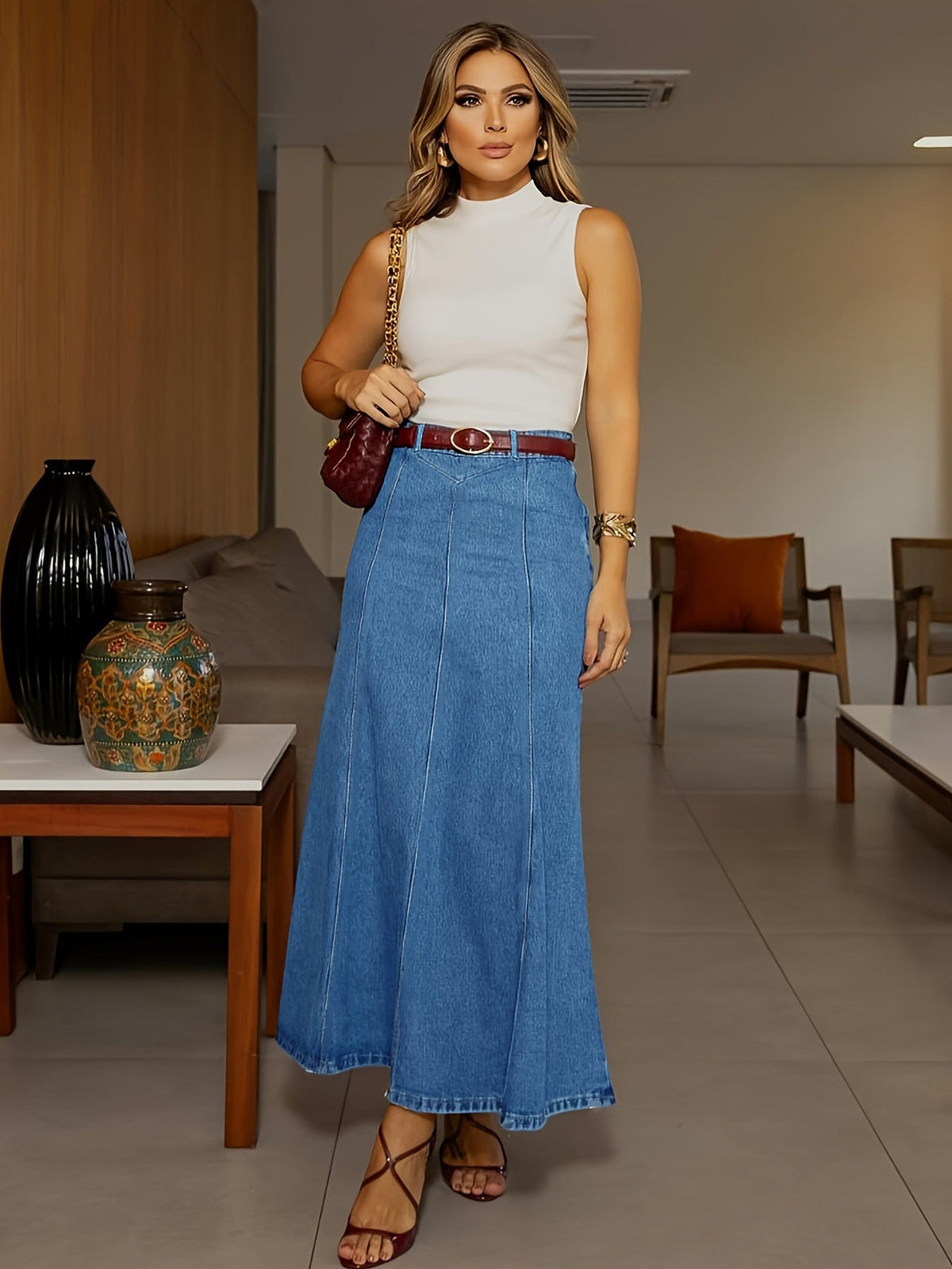 Women's Long Denim Skirt