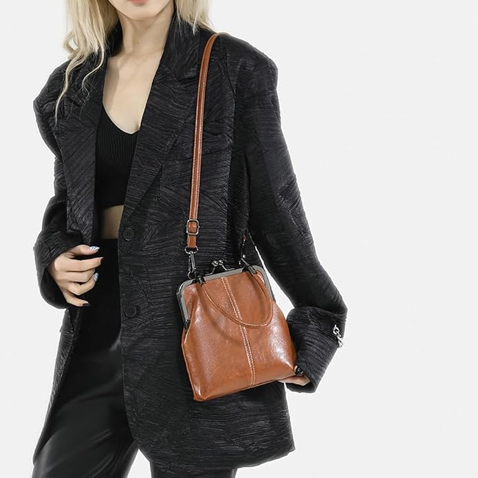 Women's Leather Kiss Buckle Crossbody/Shoulder Bag