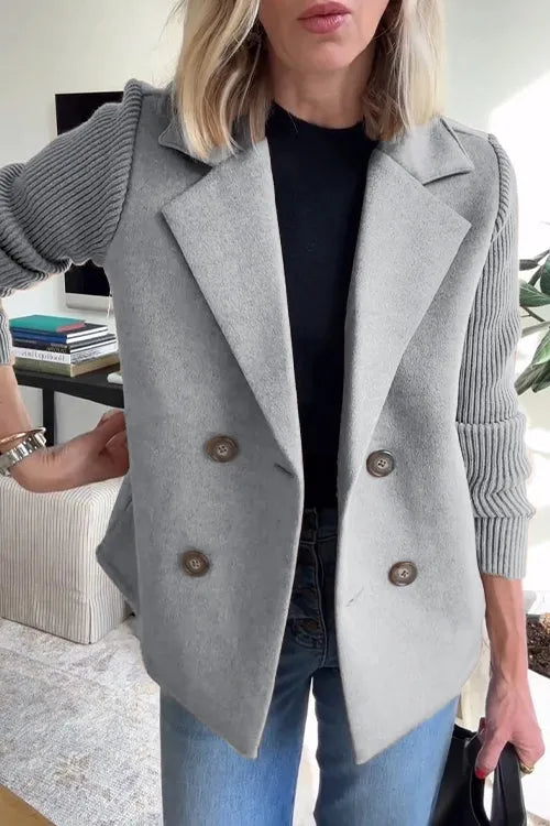 Lapel Knitted Patchwork Sleeve Casual Coat