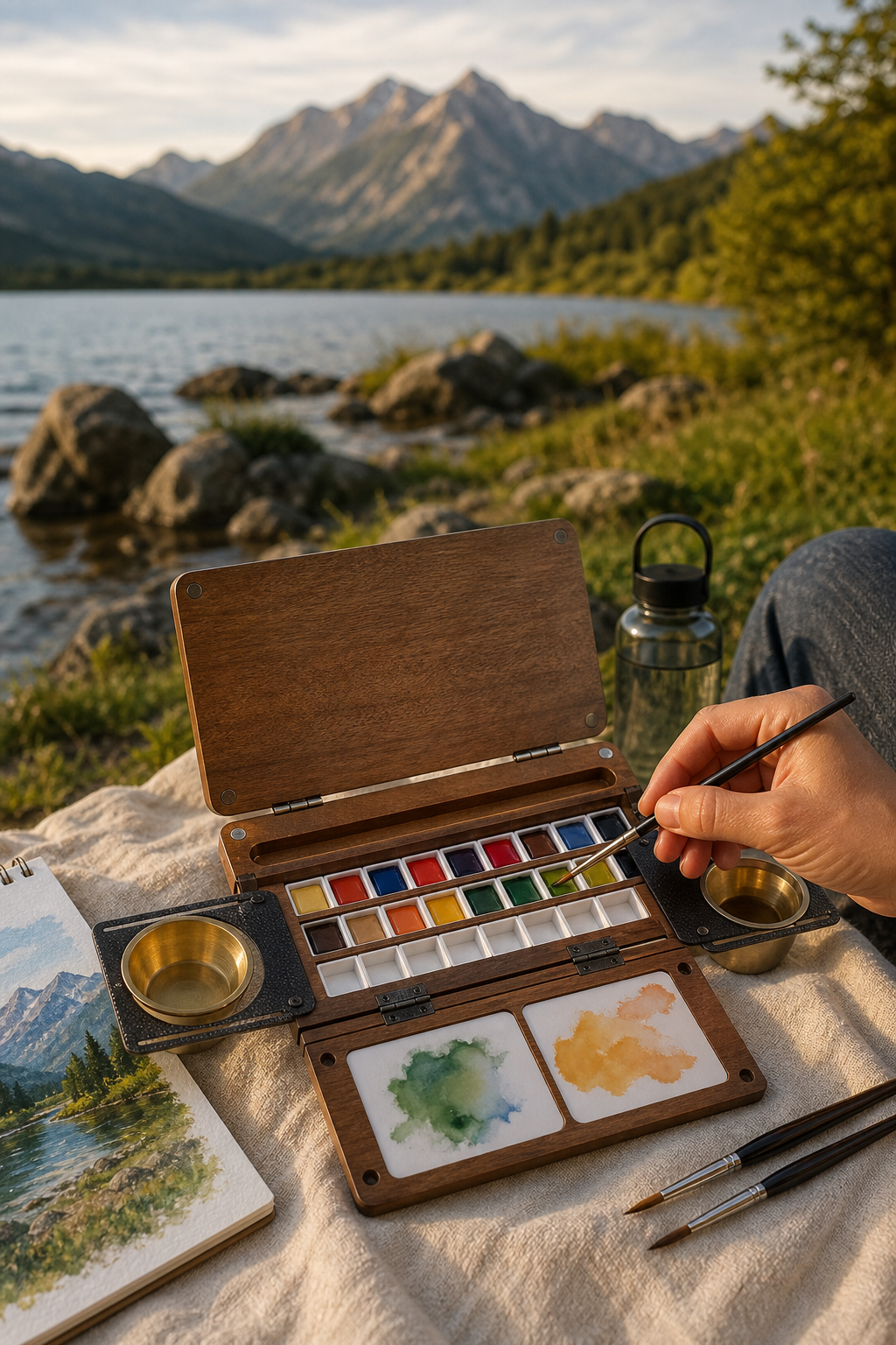 🎨Perfect for Plein Air Painting – Portable 24-Well Watercolor Palette Set