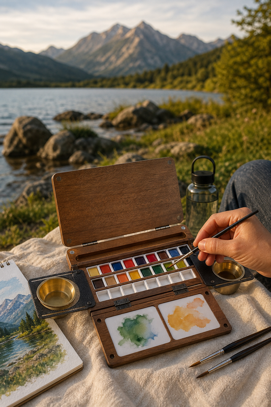 🎨Perfect for Plein Air Painting – Portable 24-Well Watercolor Palette Set