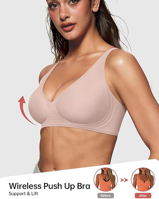 💕👙 Comfortable, seamless, deep V-neck, push-up bra without underwire