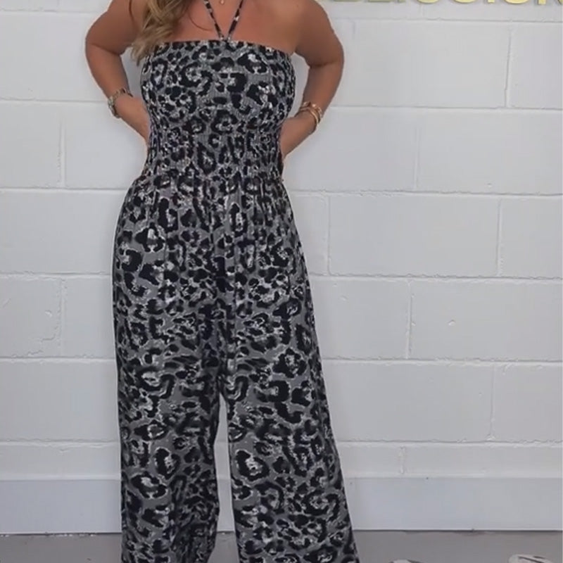 Women's Stylish Leopard Print Loose Jumpsuit