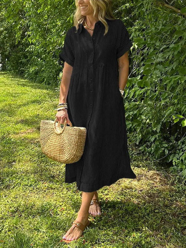 💕Classic striped collared button-down casual shirt dress