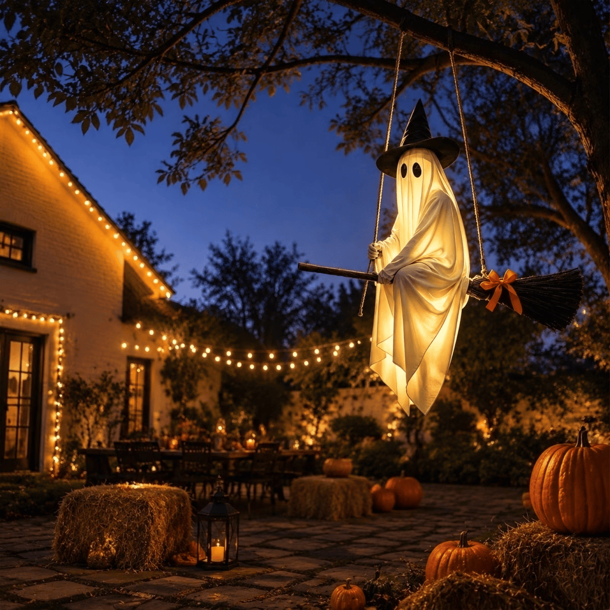 👻🧹Glowing Ghost Riding a Flying Witch's Broomstick