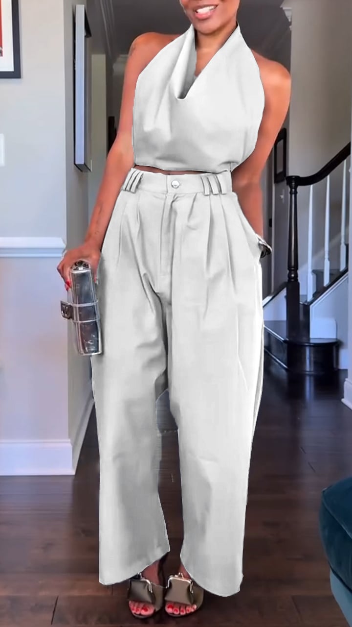 Women's Halter Neck Cotton & Linen Sleeveless Casual Suit 💎