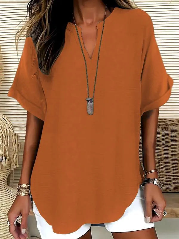 Summer Fashion Choice - Women's Solid Color Short-Sleeve Shirt