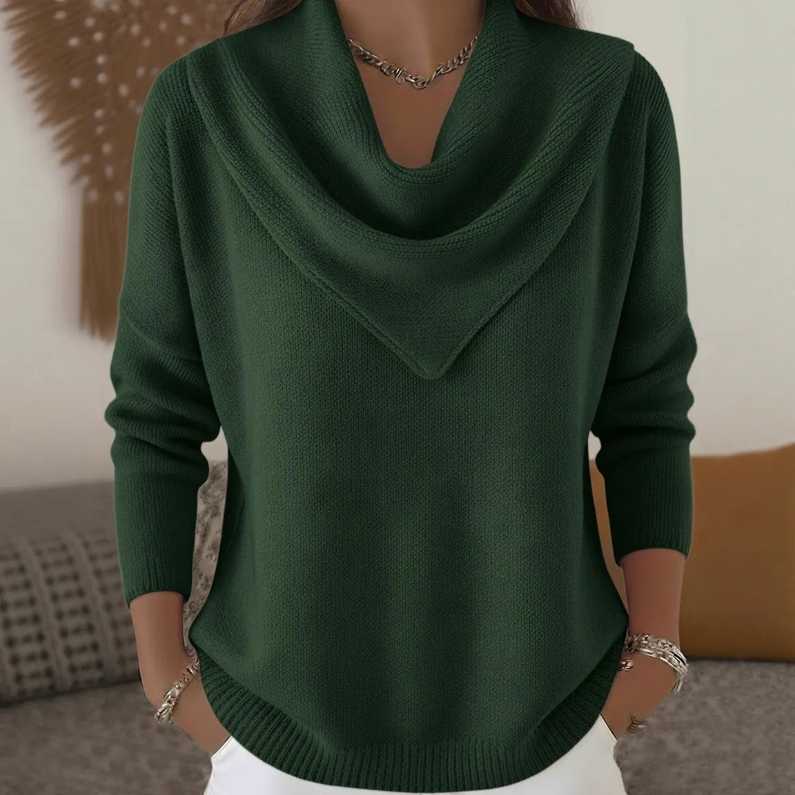 🧥Triangle Neck Solid Color Long Sleeve Tops Casual Sweaters for Women