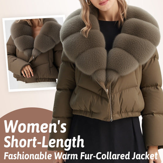 Women's short, fashionable and warm jacket with faux fur collar